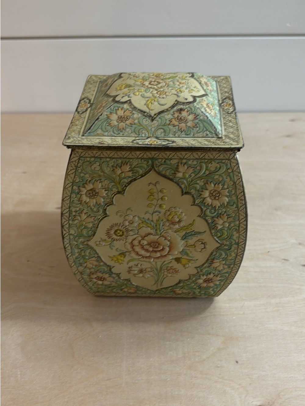 Vintage Floral Decorative Tin Box Container w/ Birds 5” tall - Made In HOLLAND